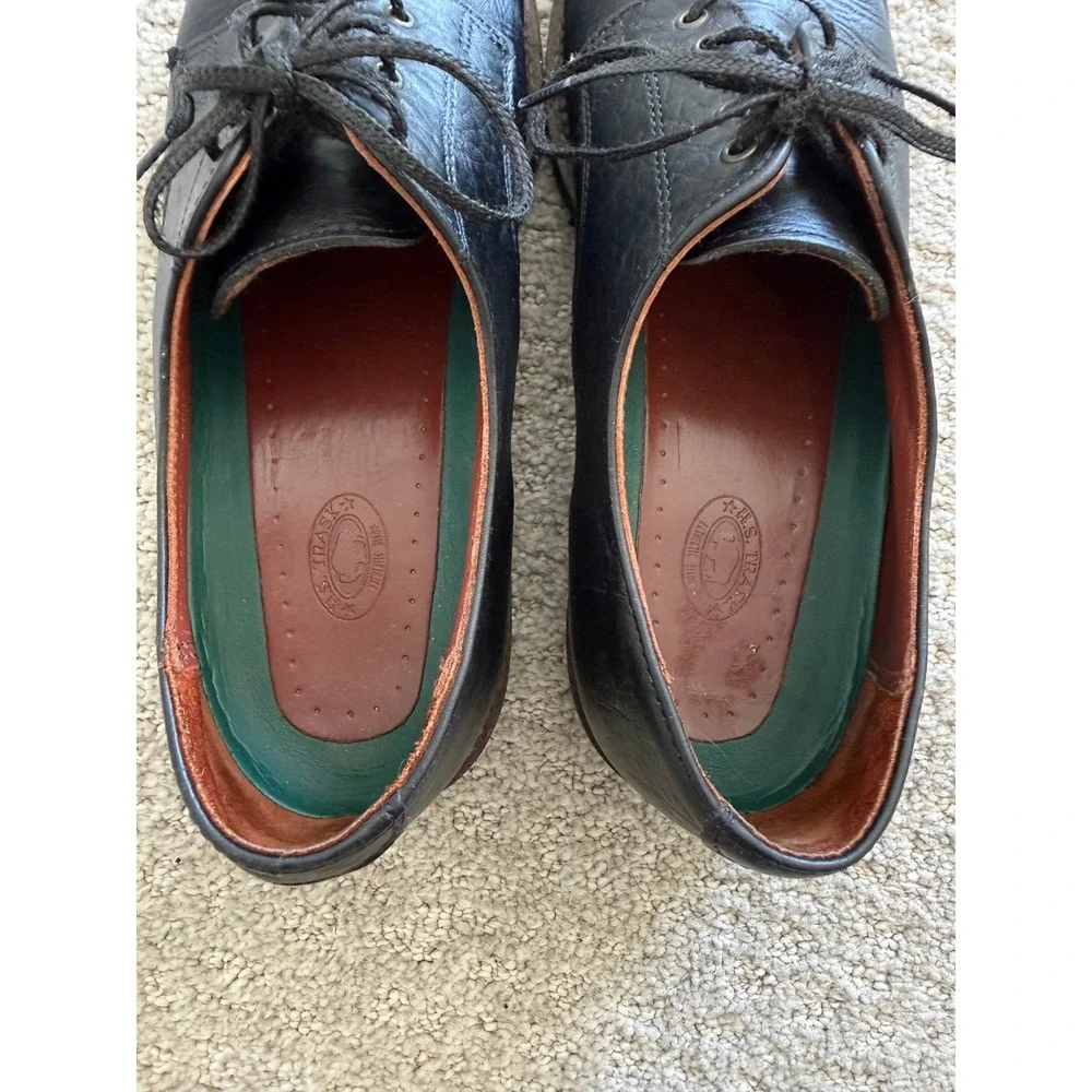 VINTAGE H.S. Trask Bison Leather Derby Shoes Men‎ 12 N Black Lug Sole USA Made